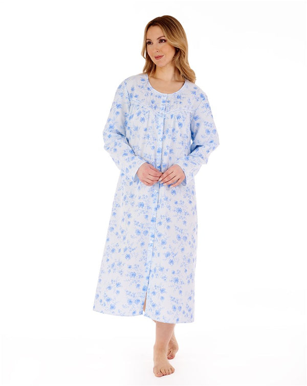 Slenderella Floral Brushed 45" Button Through Woven Nightdress ND88202