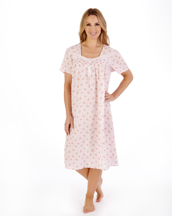 Slenderella Floral Dobby Spot 42" Woven Nightdress ND05211