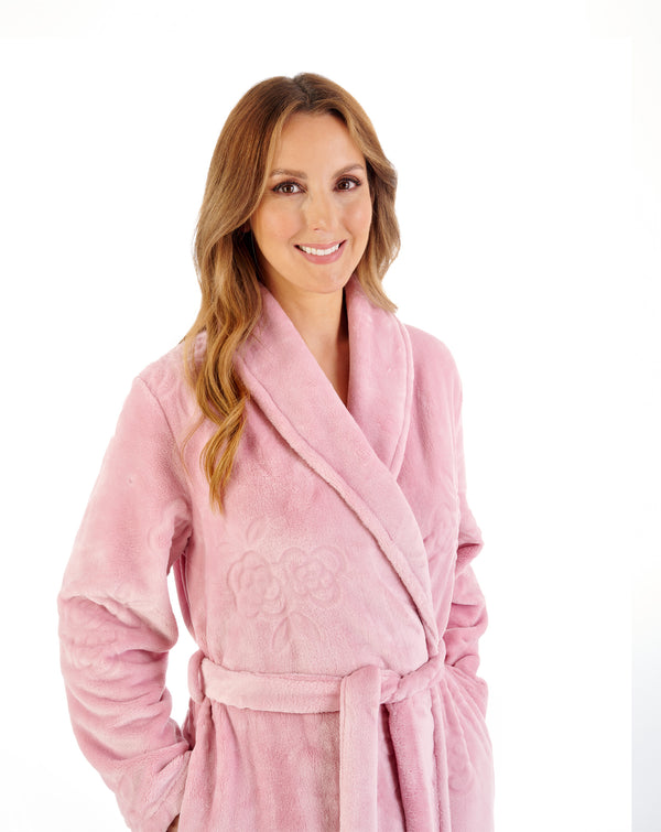 Slenderella Floral Embossed Fleece 46" Shawl Collar Wrap HC08317