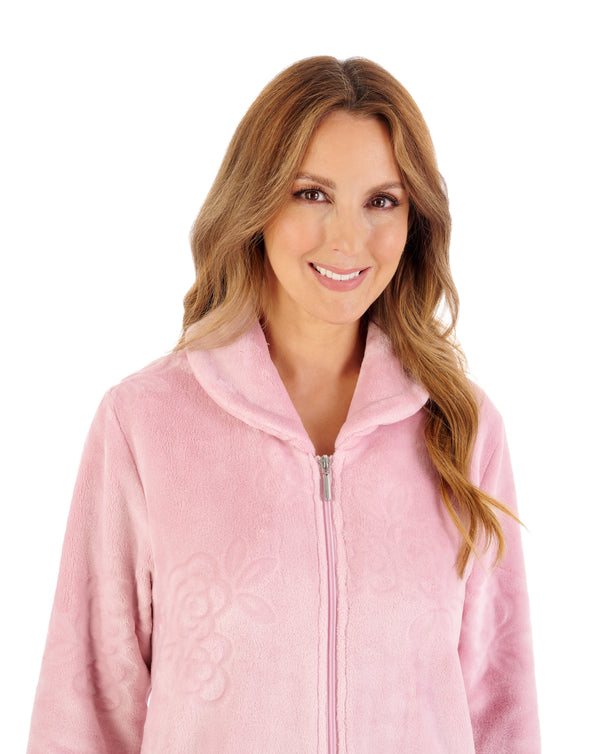 Slenderella Floral Embossed Fleece 46" Zip Housecoat HC08318