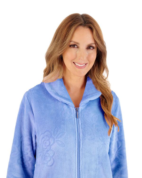 Slenderella Floral Embossed Fleece 46" Zip Housecoat HC08318