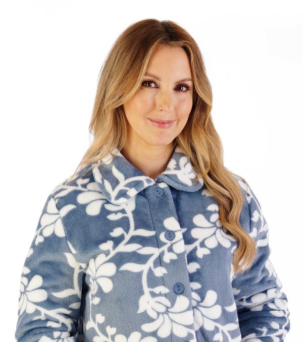 Slenderella Floral Flannel Fleece 46" Button Through Housecoat HC08311