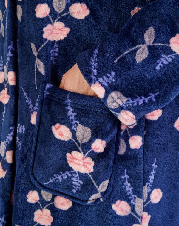 Slenderella Floral Flannel Fleece 46" Button Through Housecoat HC06311