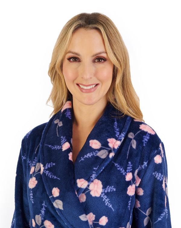 Slenderella Floral Flannel Fleece 46" Shawl Collar Wrap HC06313