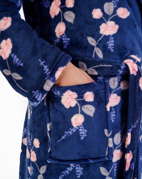 Slenderella Floral Flannel Fleece 46" Shawl Collar Wrap HC06313