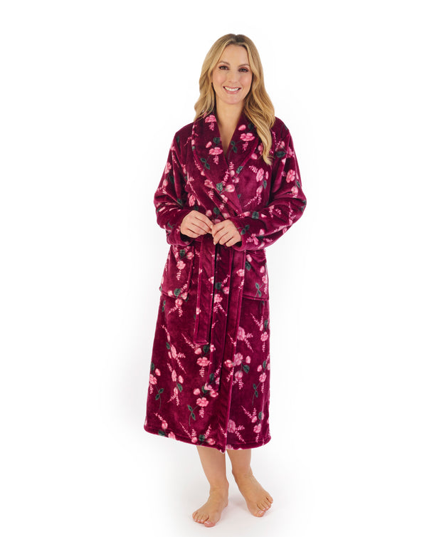 Slenderella Floral Flannel Fleece 46" Shawl Collar Wrap HC06313