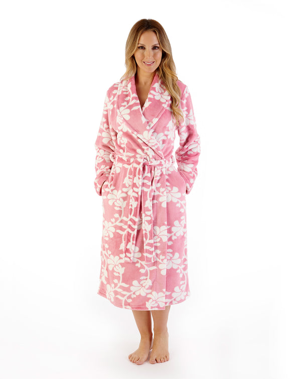 slenderella Floral Flannel Fleece 46" Shawl Collar Wrap HC08313