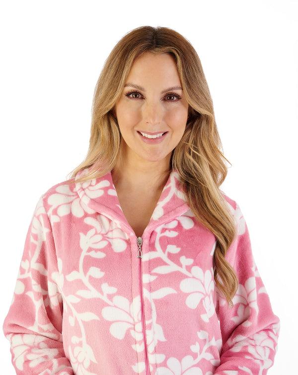Slenderella Floral Flannel Fleece 46" Zip Housecoat HC08312