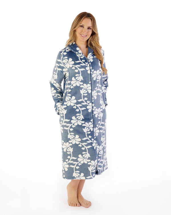 slenderella Floral Flannel Fleece 46" Zip Housecoat HC08312