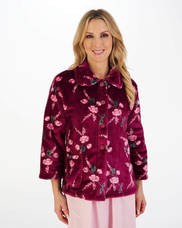 Slenderella Floral Flannel Fleece Button Through Bedjacket BJ06310