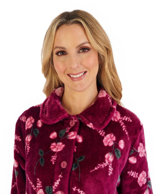 Slenderella Floral Flannel Fleece Button Through Bedjacket BJ06310