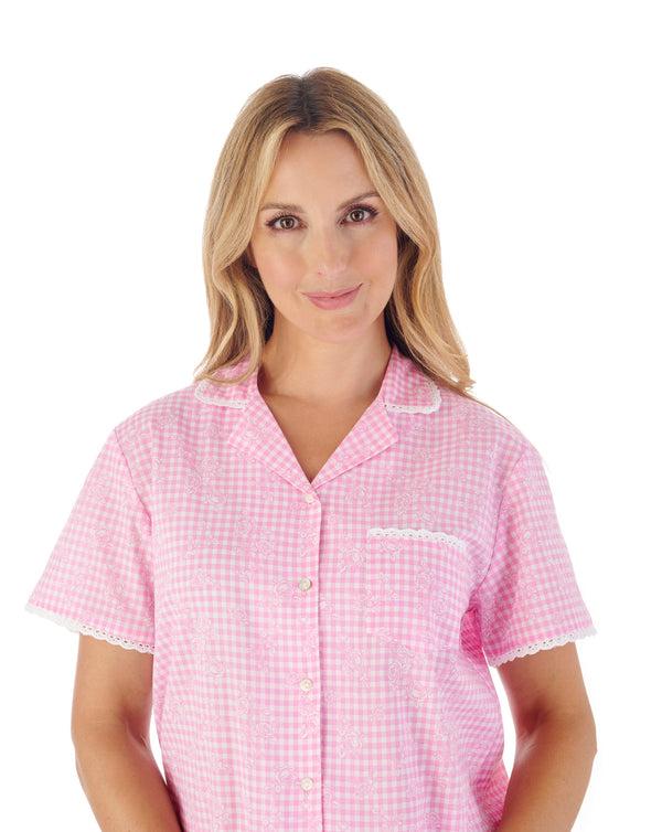 Slenderella Floral Gingham Print Tailored Woven Pyjama PJ03213