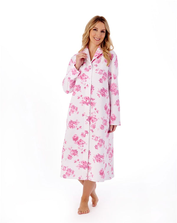 Slenderella Floral Mock Quilt 45" Button Through Housecoat HC01316