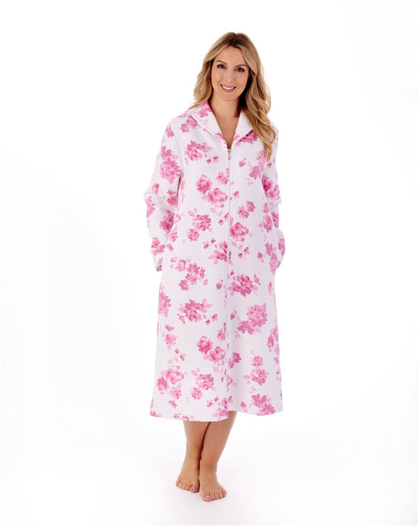 Slenderella Floral Mock Quilt 45" Zip Housecoat HC01317