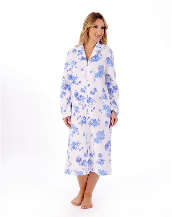 slenderella Floral Mock Quilt 45" Zip Housecoat HC01317