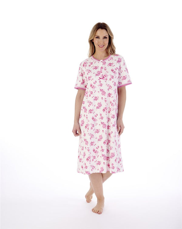 Slenderella Floral Print 42" Interlock Jersey Nightdress ND02125