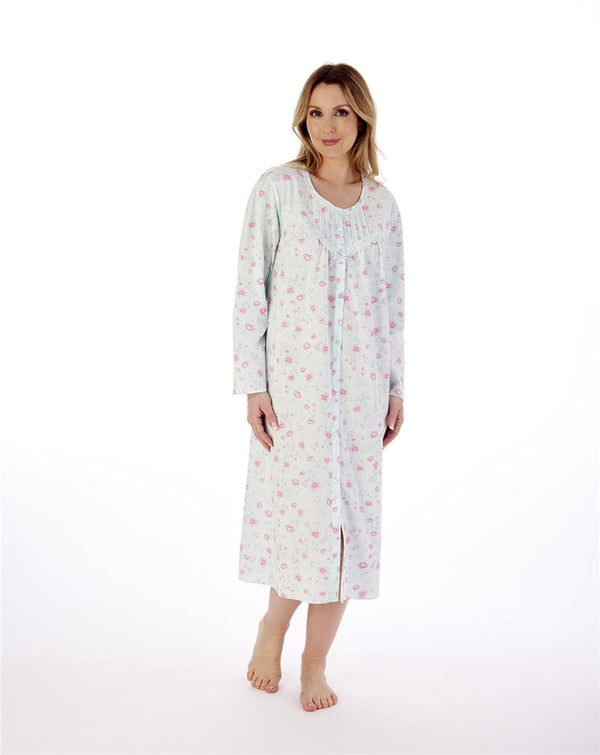 slenderella Floral Print 45" Button Through Woven Nightdress ND02202