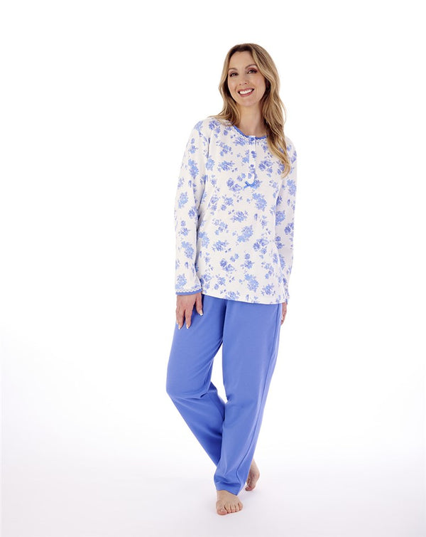 Slenderella Floral Print & Plain Interlock Jersey Pyjama PJ02128