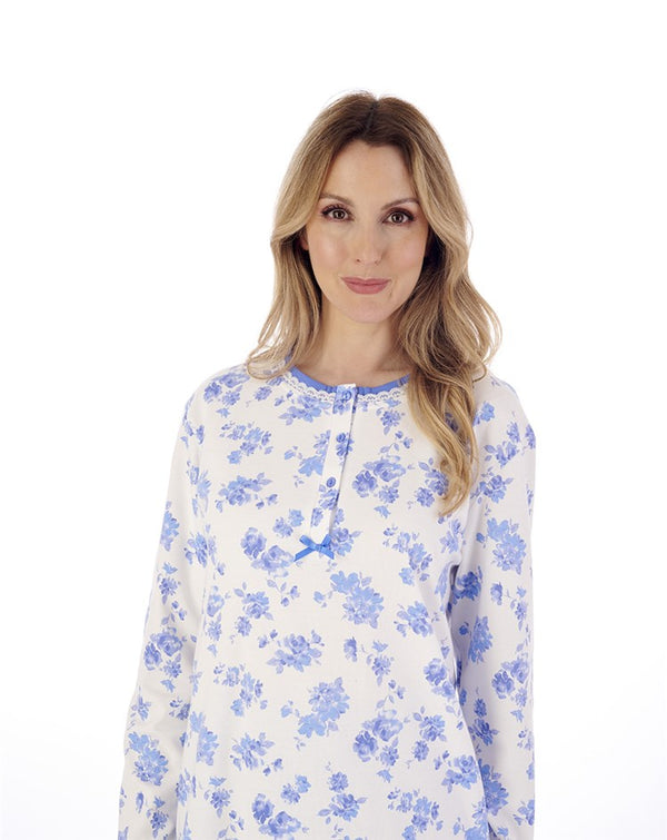Slenderella Floral Print & Plain Interlock Jersey Pyjama PJ02128