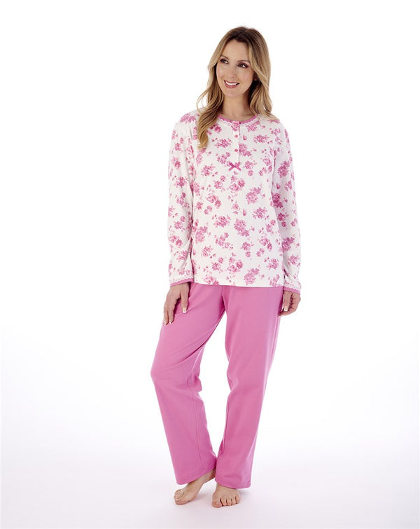 slenderella Floral Print & Plain Interlock Jersey Pyjama PJ02128