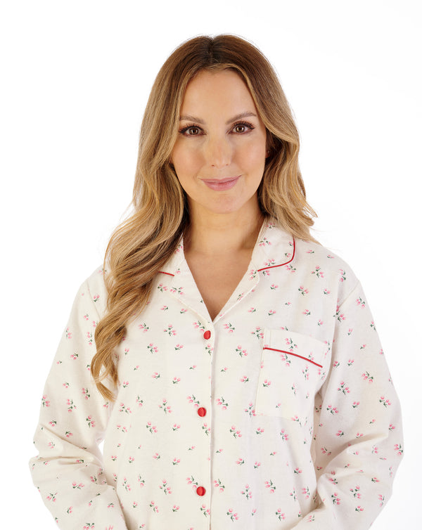 Slenderella Floral Printed Luxury Flannel Tailored Woven Pyjama PJ08213