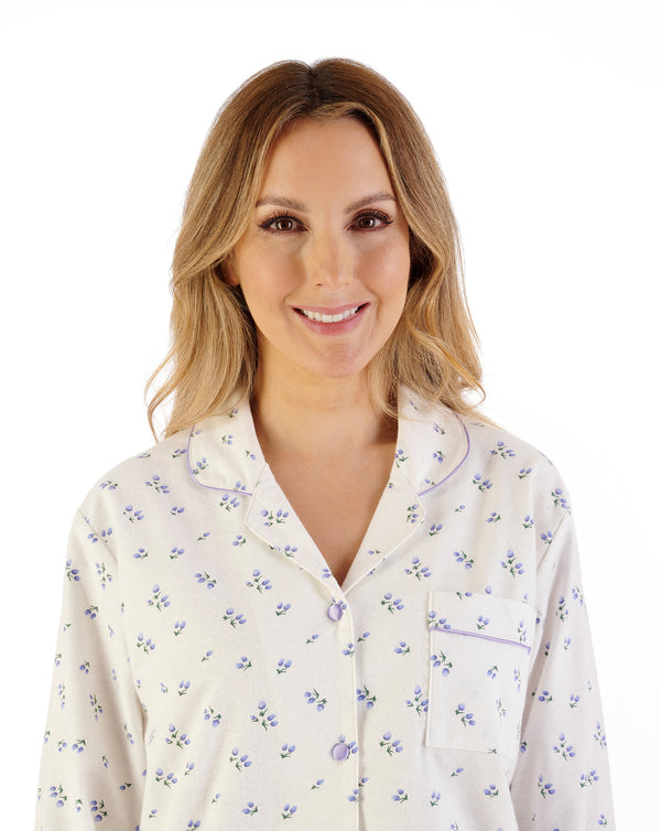 Slenderella Floral Printed Luxury Flannel Tailored Woven Pyjama PJ08213