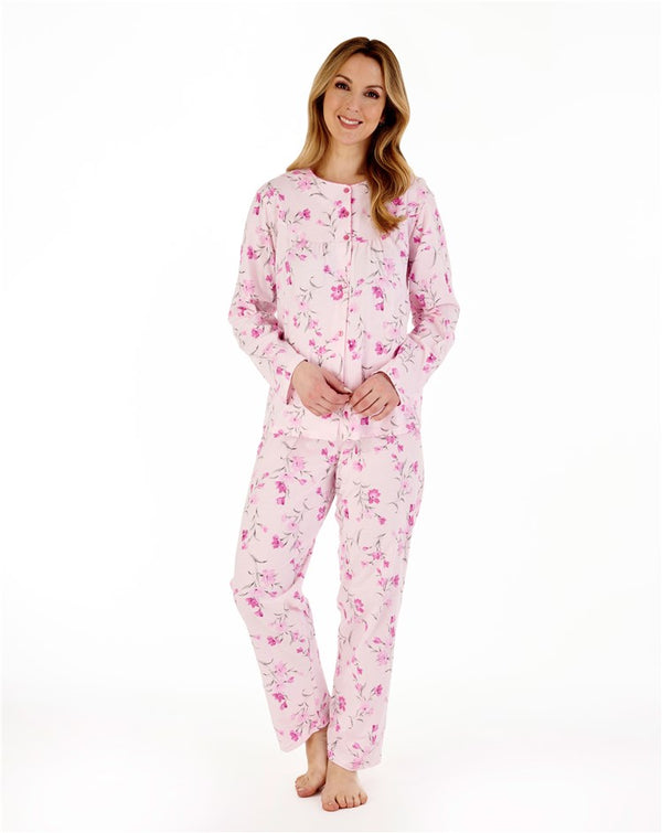 Slenderella Floral Scroll Button Through Jersey Pyjama PJ88110