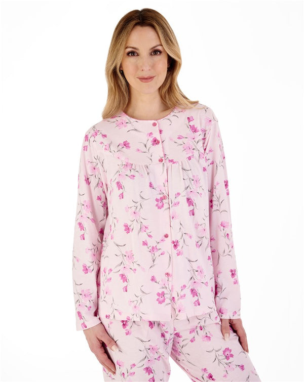 Slenderella Floral Scroll Button Through Jersey Pyjama PJ88110