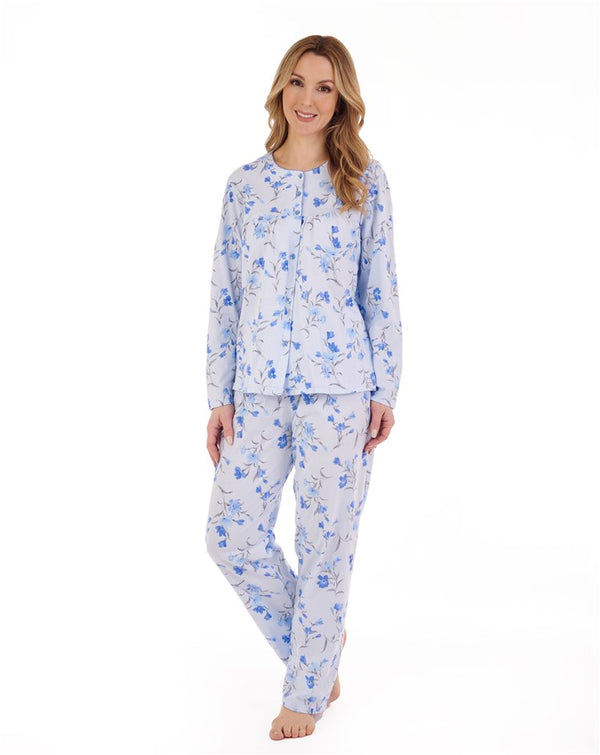 slenderella Floral Scroll Button Through Jersey Pyjama PJ88110