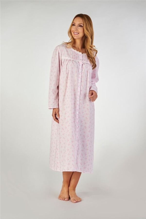 Slenderella Floral Sprig 46" Button Through Woven Nightdress ND2202