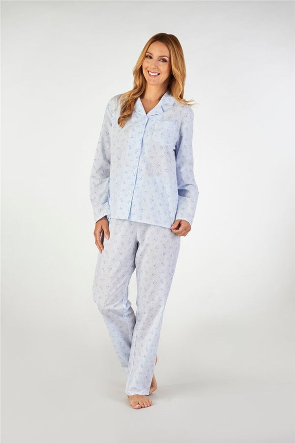Slenderella Floral Sprig Button Through Tailored Woven Pyjama PJ2203
