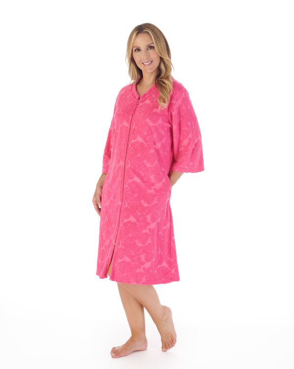 slenderella Floral Towelling 42" Zip Front Robe HC03311