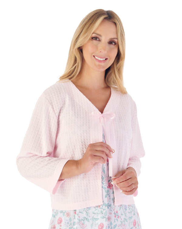 Slenderella Houndstooth Knit Ribbon Tie Bed Jacket BJ3303