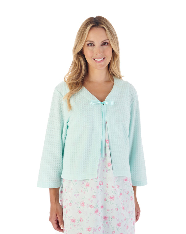 slenderella Houndstooth Knit Ribbon Tie Bed Jacket BJ3303