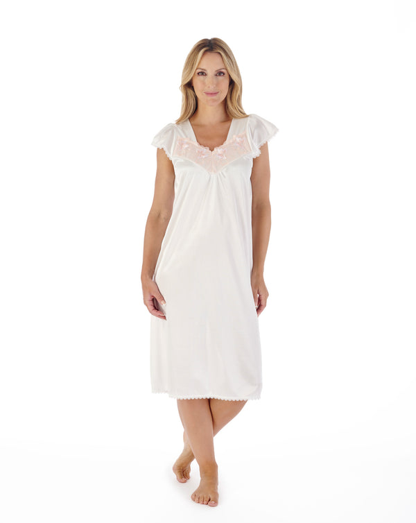 Slenderella Knitted Satin 42" Embroidered Trim Nightdress ND55404
