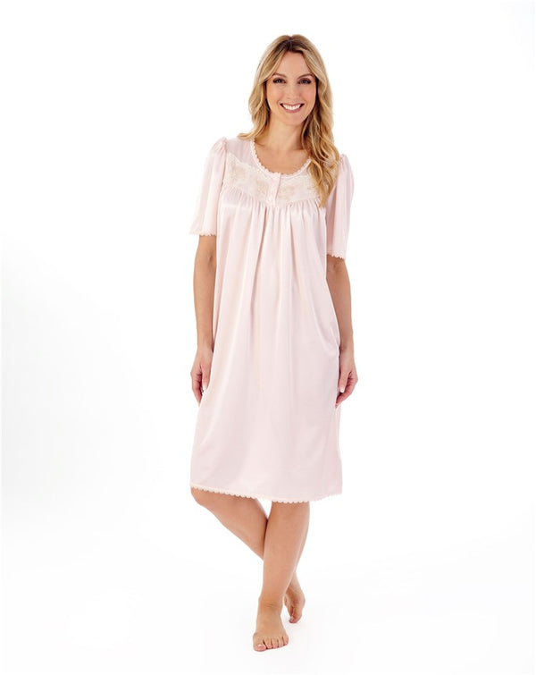 Slenderella Knitted Satin Embroidered Trim 40" Nightdress ND55400