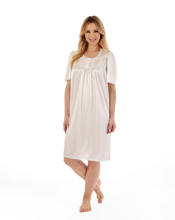 slenderella Knitted Satin Embroidered Trim 40" Nightdress ND55400