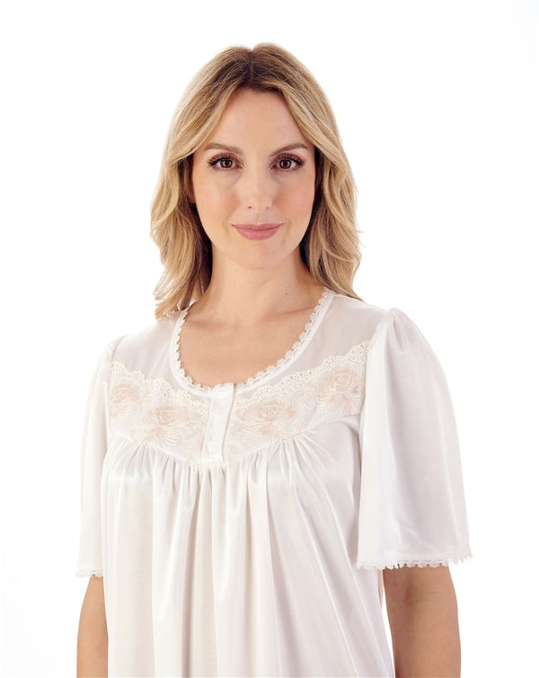 Slenderella Knitted Satin Embroidered Trim 45" Nightdress ND55401