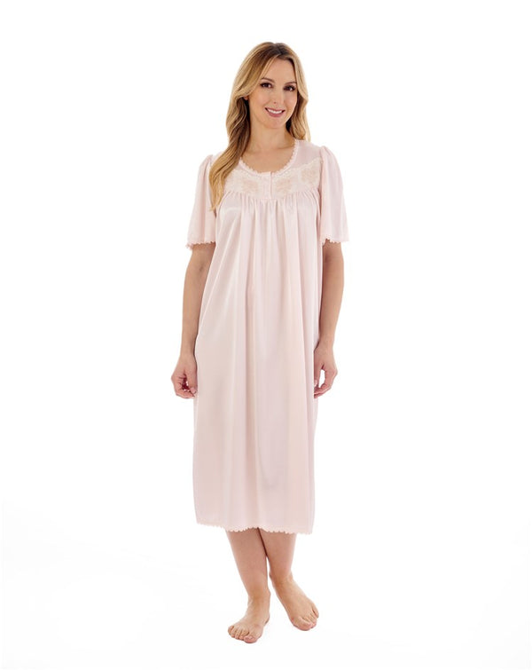 Slenderella Knitted Satin Embroidered Trim 45" Nightdress ND55401