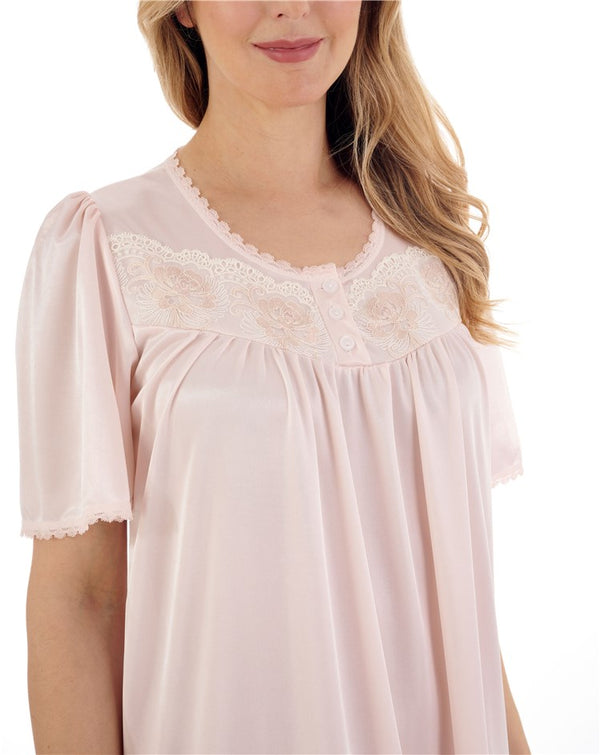 Slenderella Knitted Satin Embroidered Trim 45" Nightdress ND55401