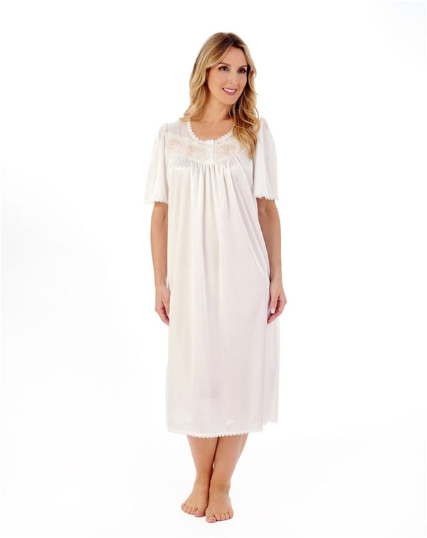 slenderella Knitted Satin Embroidered Trim 45" Nightdress ND55401