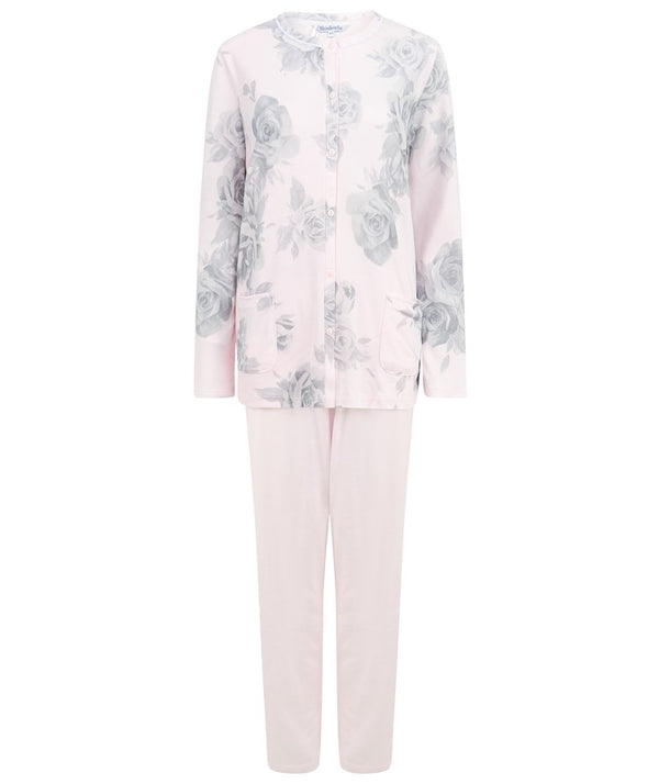 Slenderella Large Floral Print Button Through Jersey Pyjama PJ4136