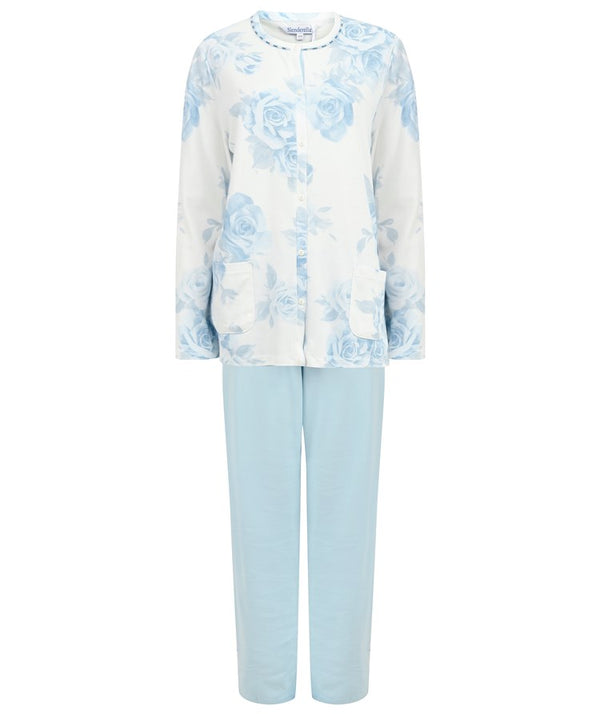 slenderella Large Floral Print Button Through Jersey Pyjama PJ4136