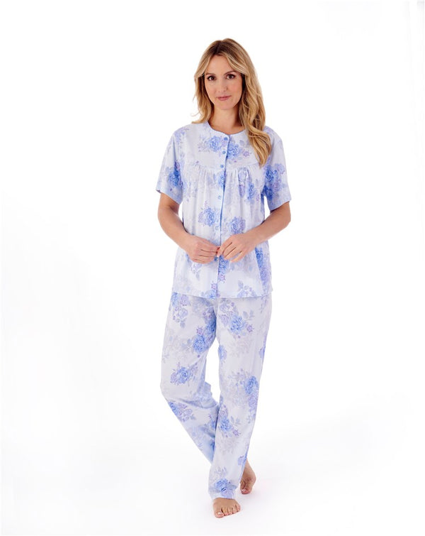Slenderella Large Floral Print Button Through Jersey Pyjama Set PJ01134