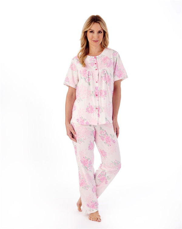 slenderella Large Floral Print Button Through Jersey Pyjama Set PJ01134