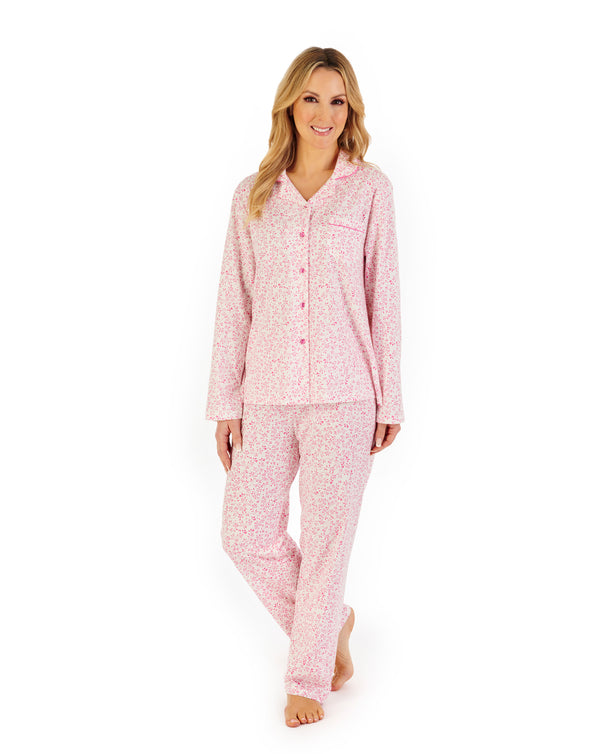 Slenderella Leaf Print Tailored Jersey Pyjama PJ06103