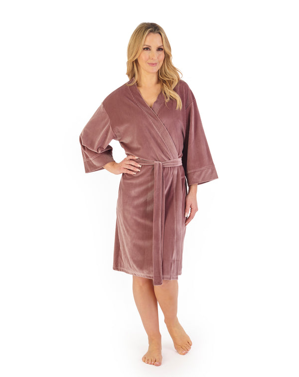 Slenderella Lounge Velour Stripe 40" Kimono Wrap GL06713