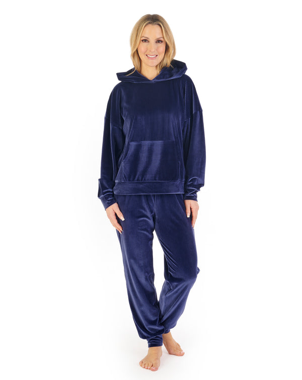 Slenderella Lounge Velour Stripe Hooded Lounge Pyjama GL06712
