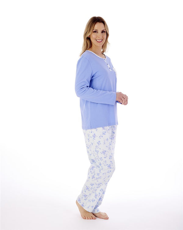 Slenderella Luxury Brushed Cotton Interlock Floral Woven Pyjama PJ02215
