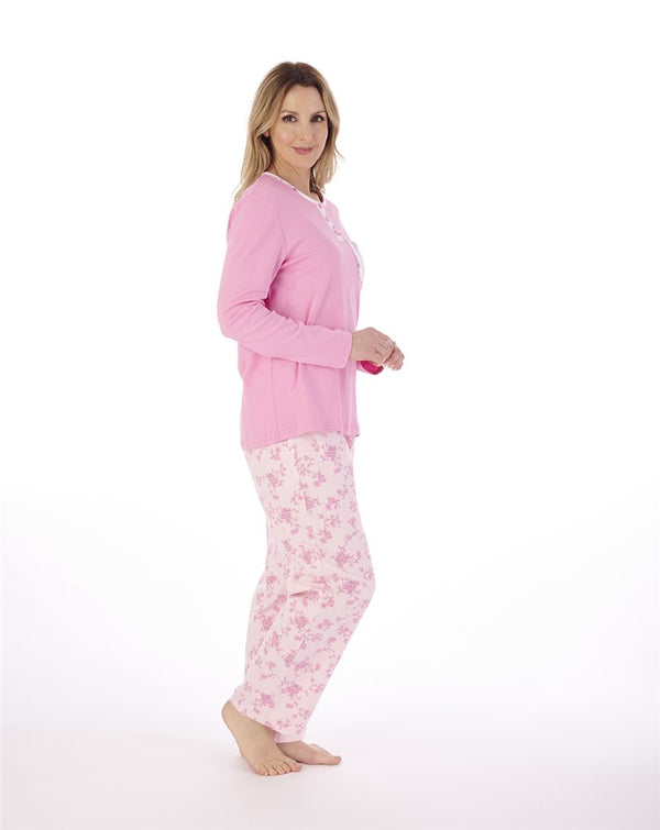 slenderella Luxury Brushed Cotton Interlock Floral Woven Pyjama PJ02215